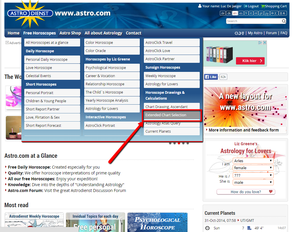 Astrodienst Extended Chart Selection