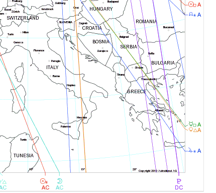 Venus trine the Ascendant on the astromap